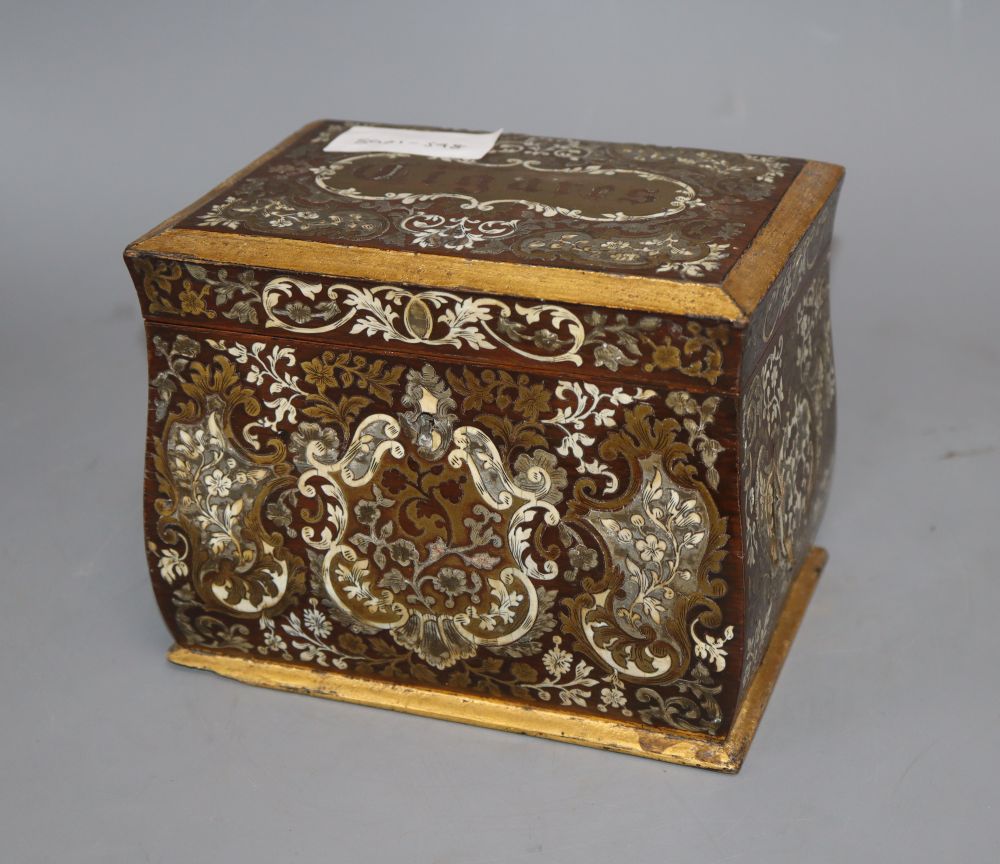 A late 19th century French cut brass and ivory inlaid cigares box, height 14cm